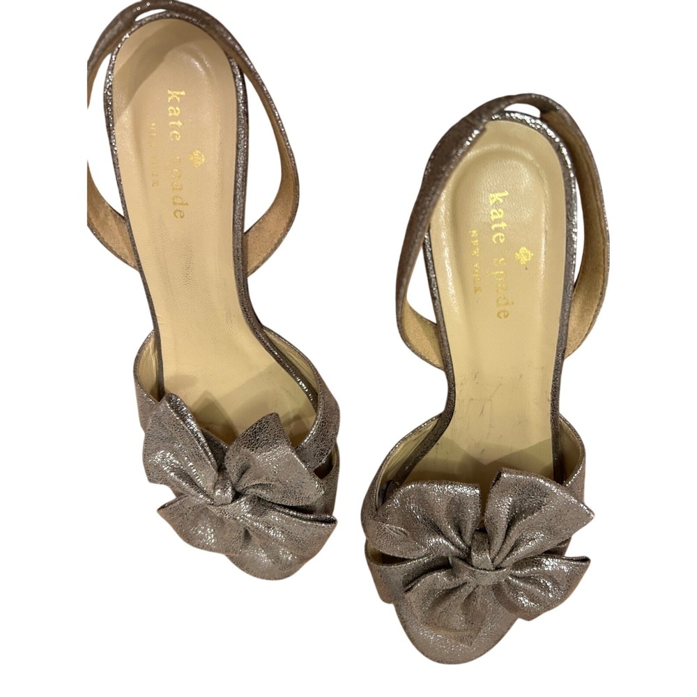 Kate Spade sz 7 Marlena Gold Slingback bow heel glam party event dressy girlhood
